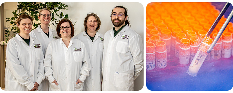 Group photo of the Toronto Zoo repro Cryo team and a close up view of frozen vials